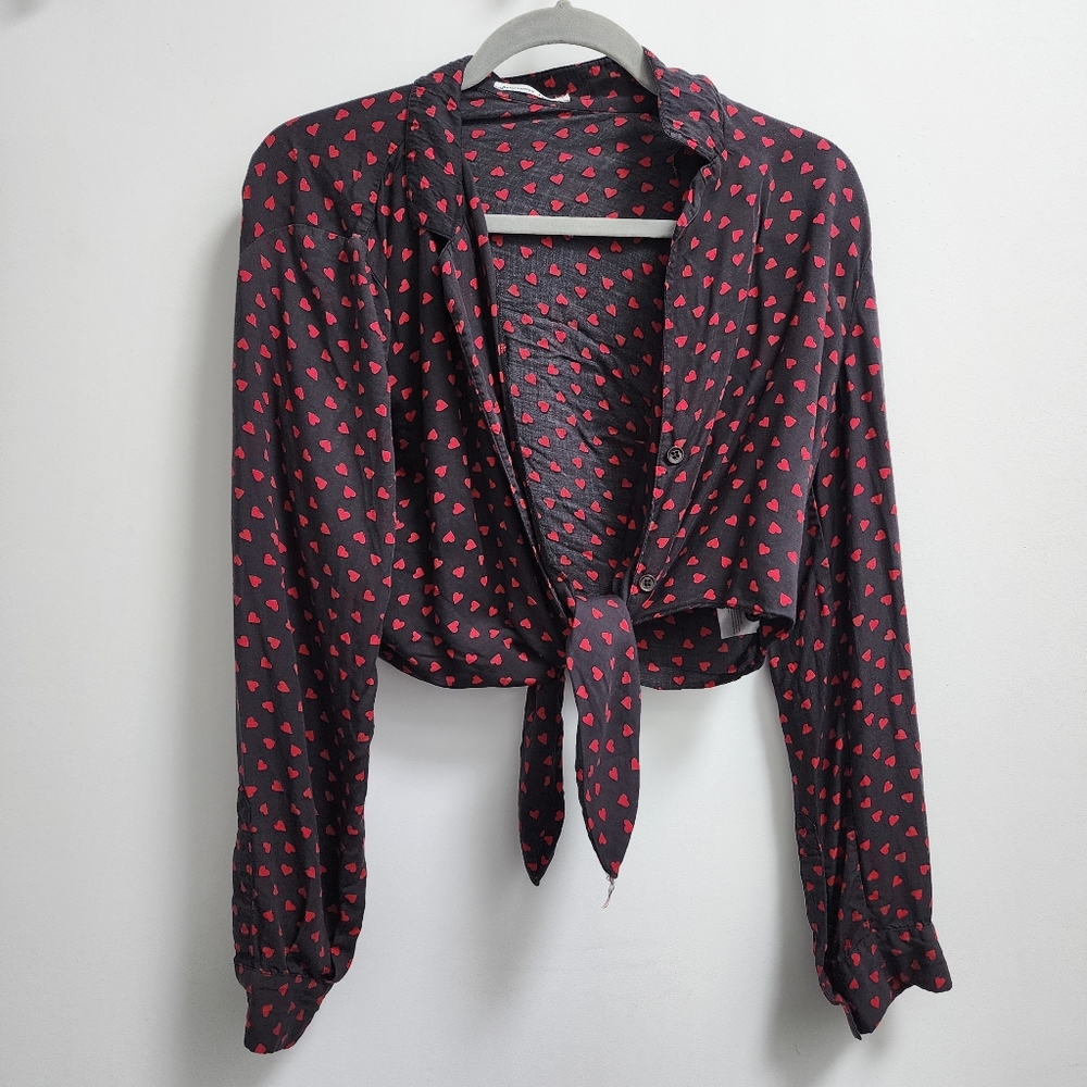 Reformation crop top, L, black with red hearts